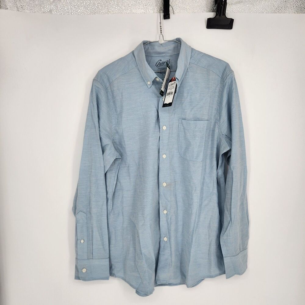 Grayers Men's Light Blue Small Malibu Textured Stretch Poplin Long Sleeve Shirt